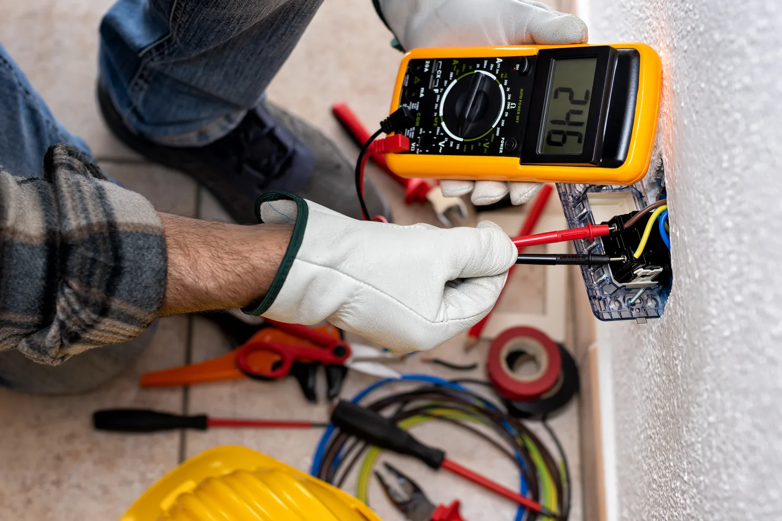 Multimeter testing during an electrical inspection